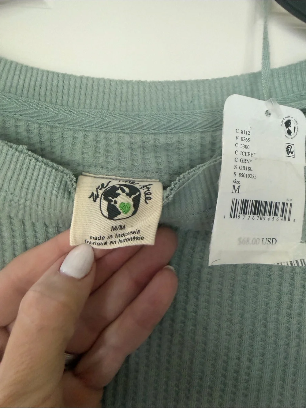 NWT Free People iceberg Green Ribbed Crewneck M